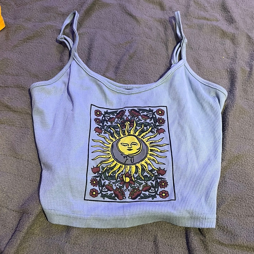 Sun and Moon Graphic Blue Tank Top
